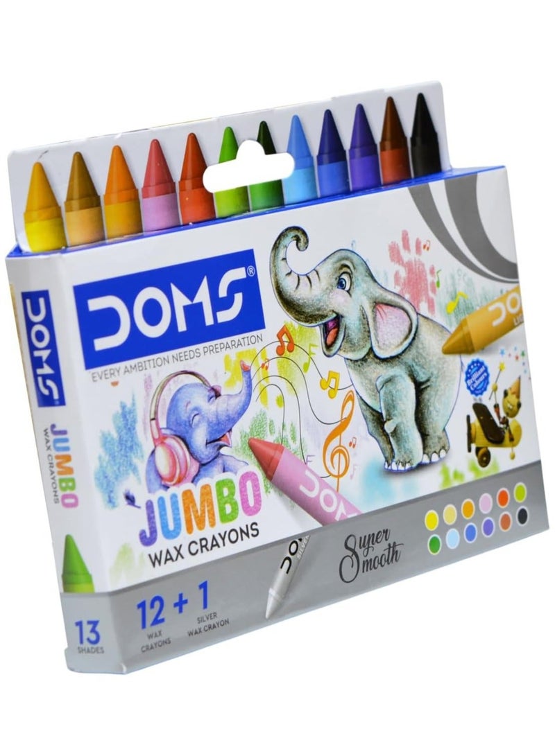DOMS Jumbo Wax Crayons Set – 13 Pieces (12 Colors + 1 Gold), Super Smooth, Non-Toxic, For Kids - Image 2